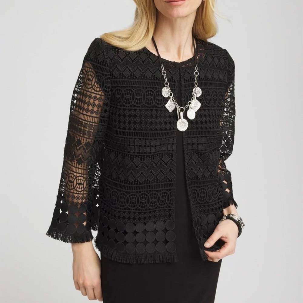 NWT Chico's Travelers Lace Fringe Jacket Midnight Blue, size 12 / 14 (Chico 2)